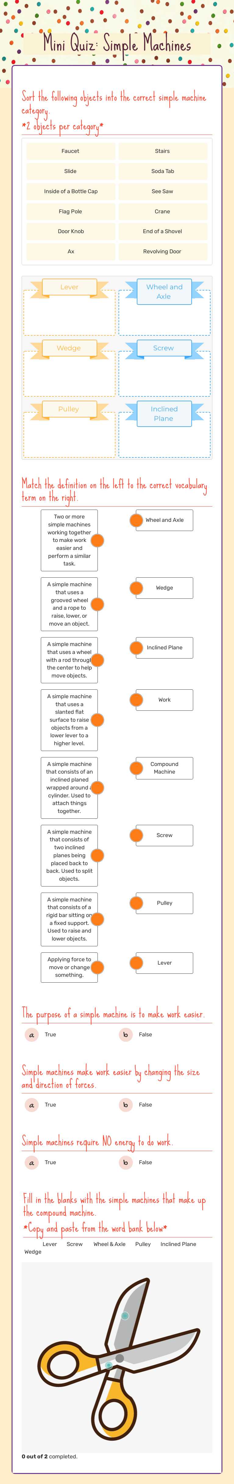 Mini Quiz: Simple Machines worksheet preview image