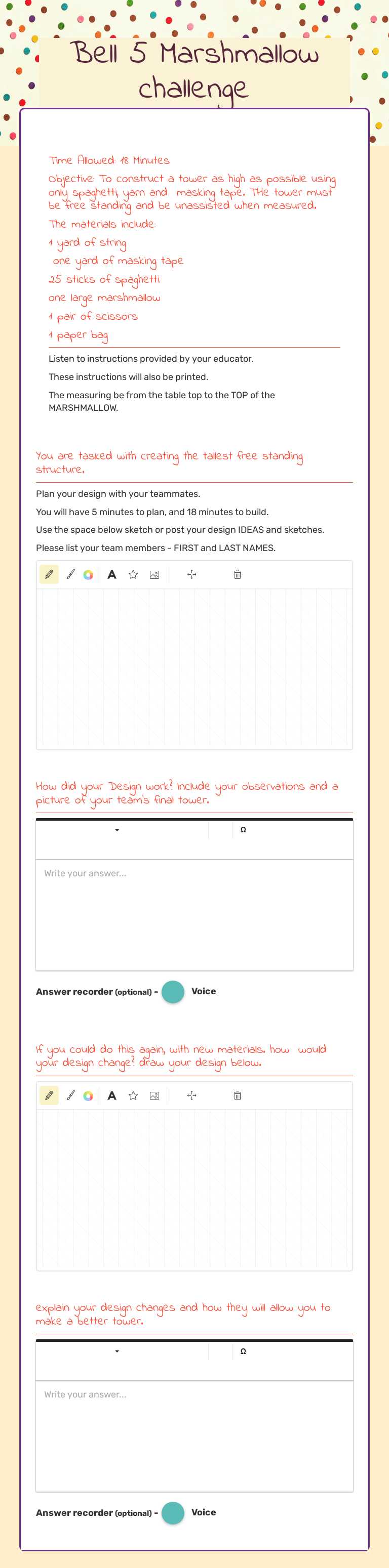 Bell 5 Marshmallow challenge Grade 8 worksheet preview