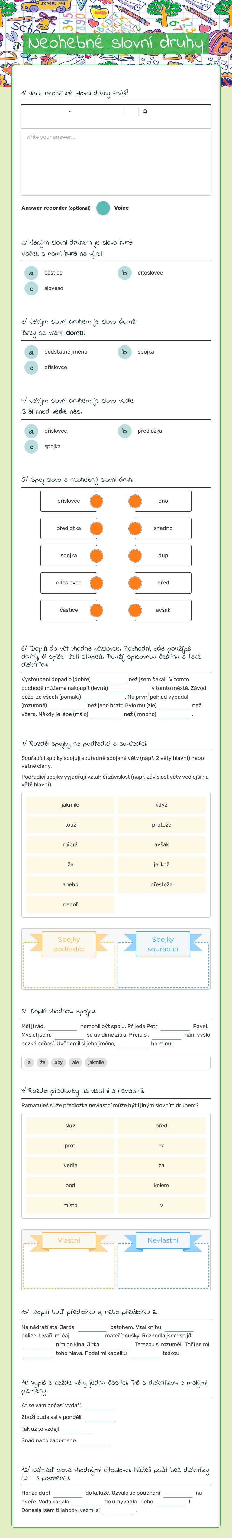 Neohebné slovní druhy worksheet preview image