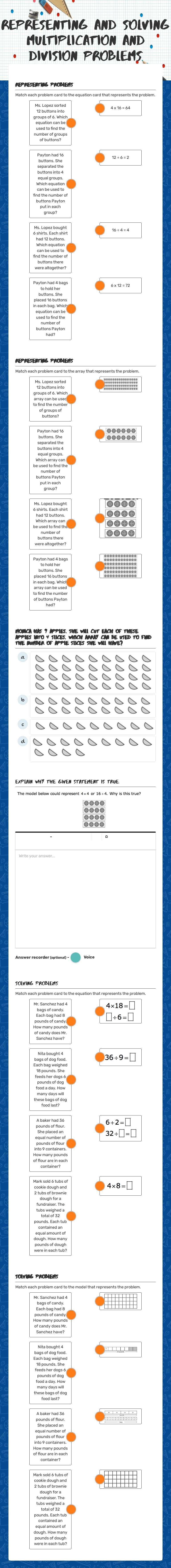 Representing and Solving Multiplication and Division Problems worksheet preview image