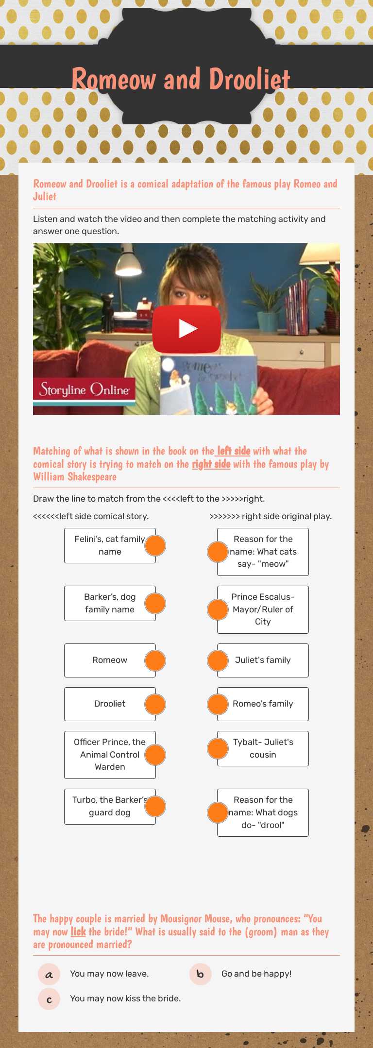 Romeow and Drooliet worksheet preview image