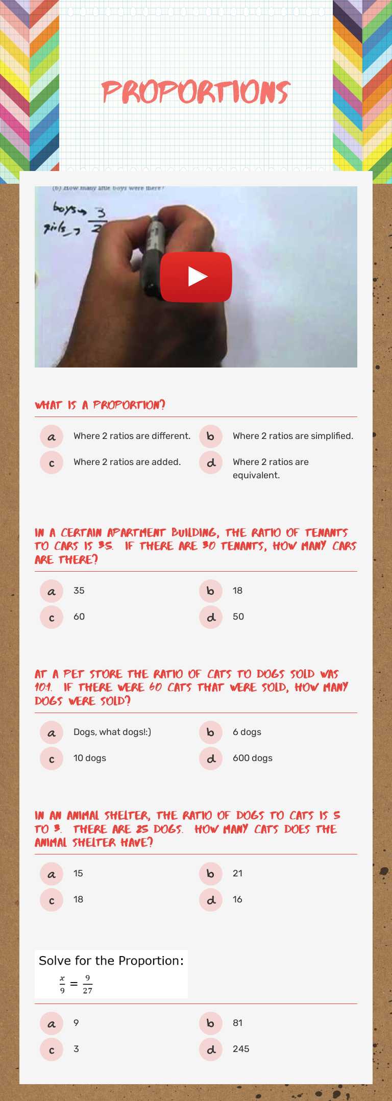 Proportions Grade 6 worksheet preview