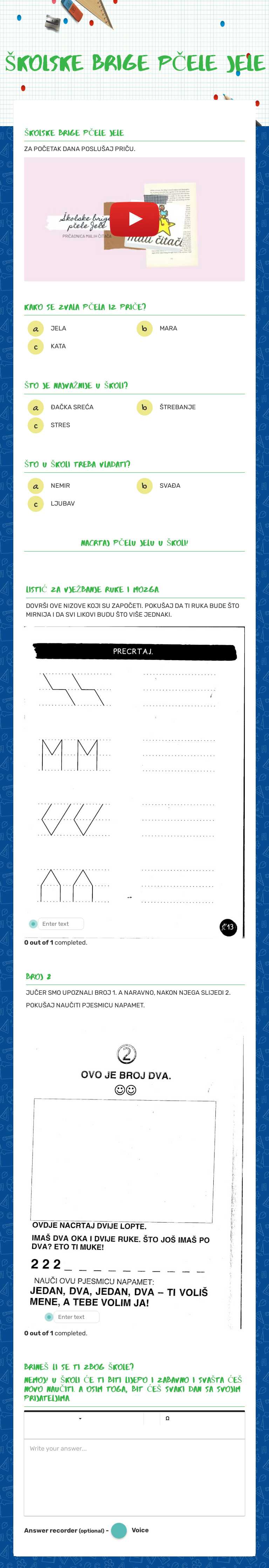 ŠKOLSKE BRIGE PČELE JELE worksheet preview image