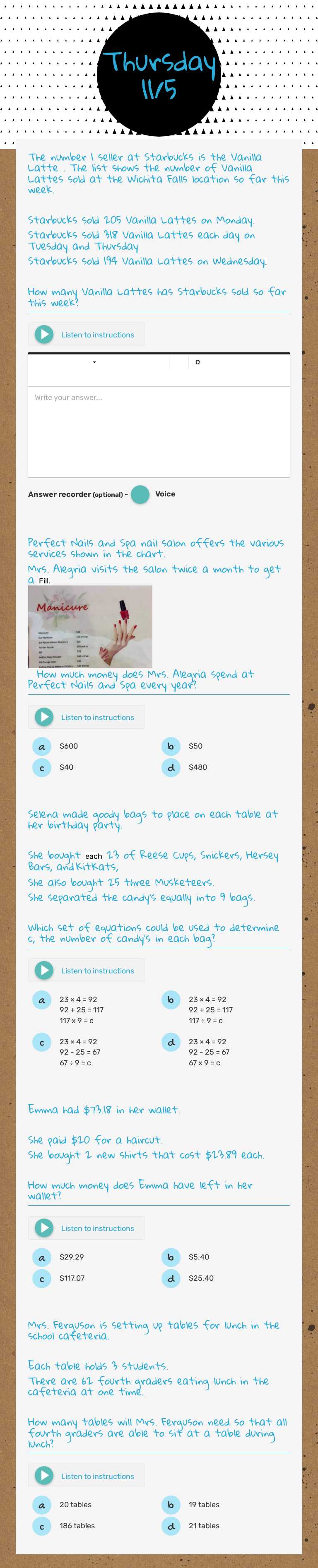 Thursday 11/5 Grade 4 worksheet preview