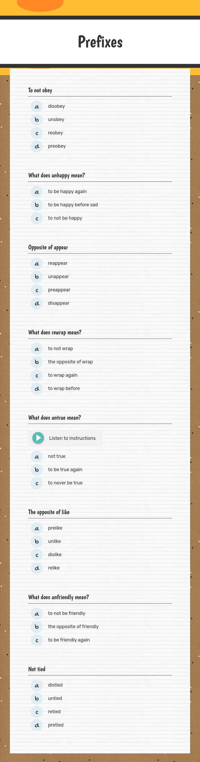 Prefixes worksheet preview image