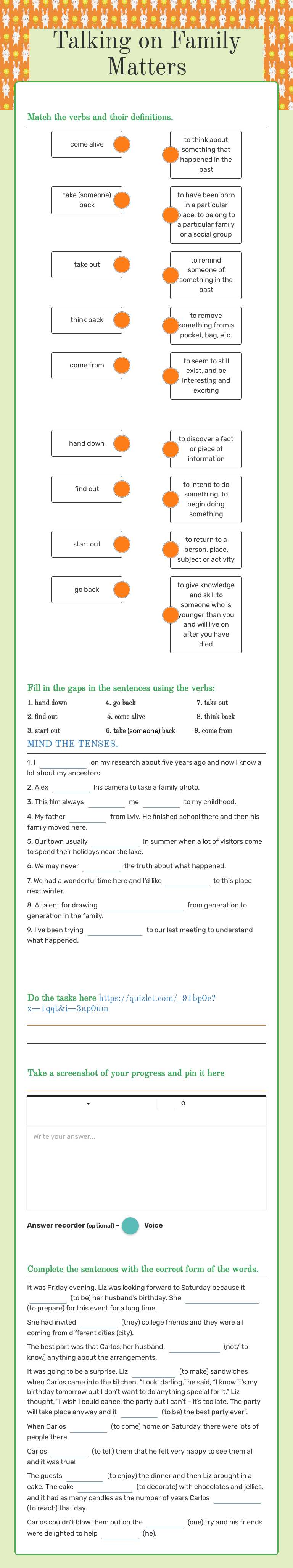 Talking on Family Matters Grade 10 worksheet preview
