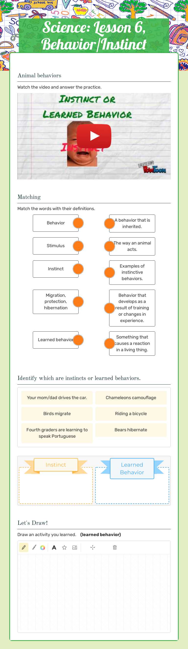Science: Lesson 6, Behavior/Instinct worksheet preview image