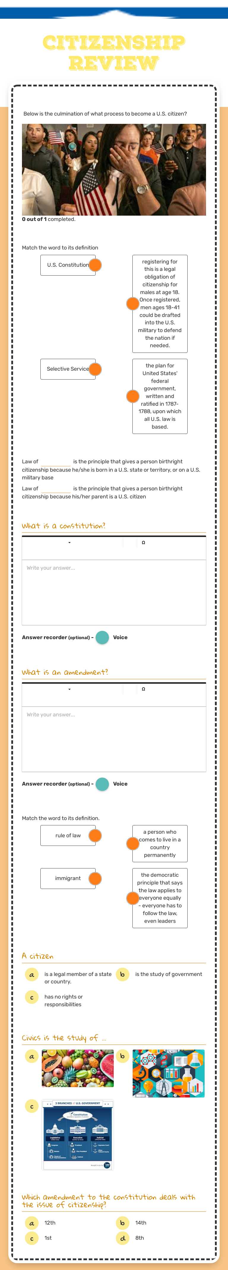 Citizenship Review worksheet preview image