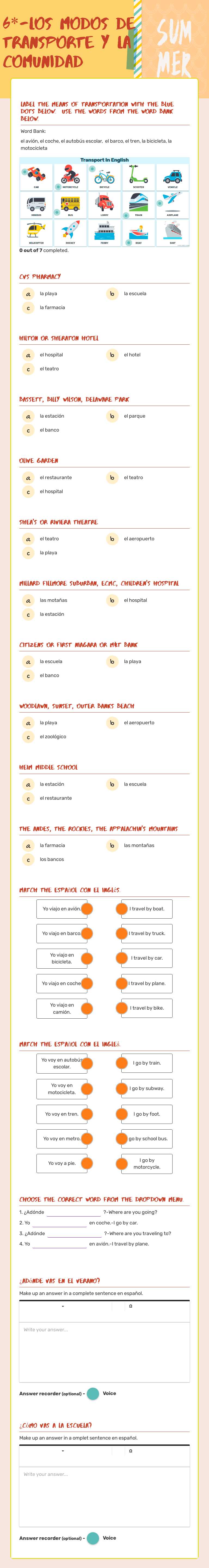 6*-Los Modos de transporte y la comunidad worksheet preview image