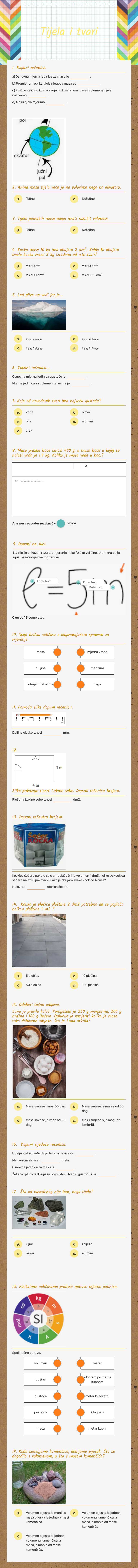 Tijela i tvari worksheet preview image