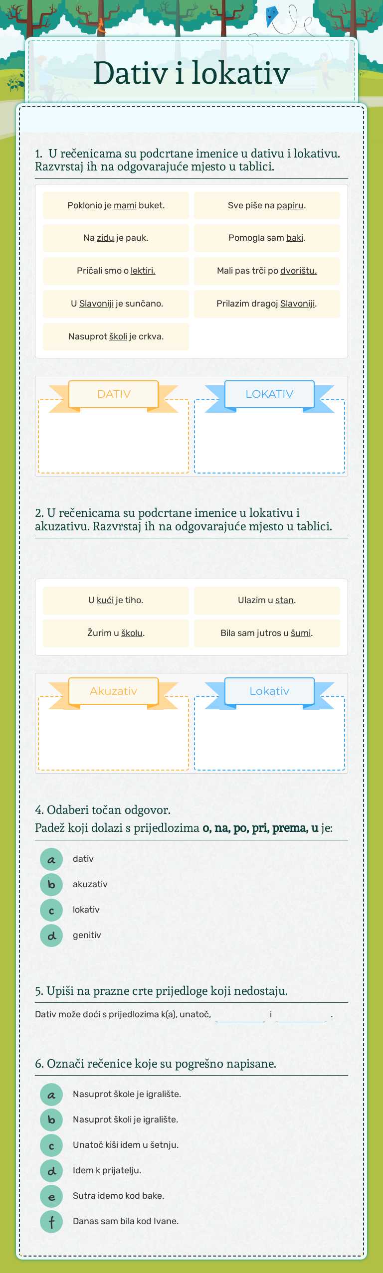 Dativ i lokativ Grade 5 worksheet preview