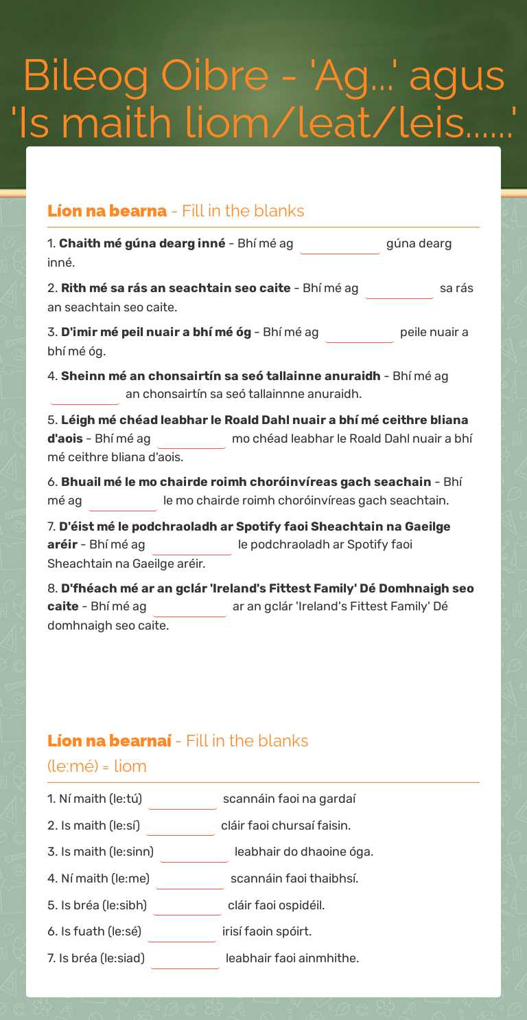 Bileog Oibre -                           
   'Ag...' agus 'Is maith liom/leat/leis......' worksheet preview image