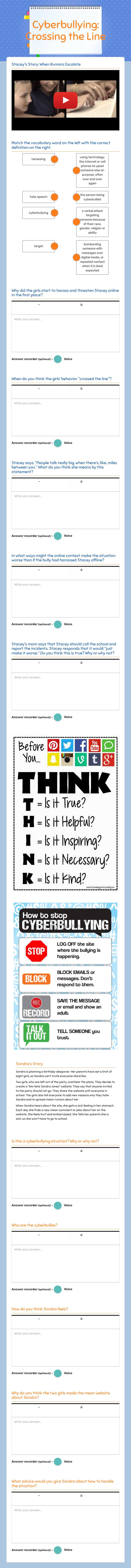 Cyberbullying: Crossing the Line worksheet preview image