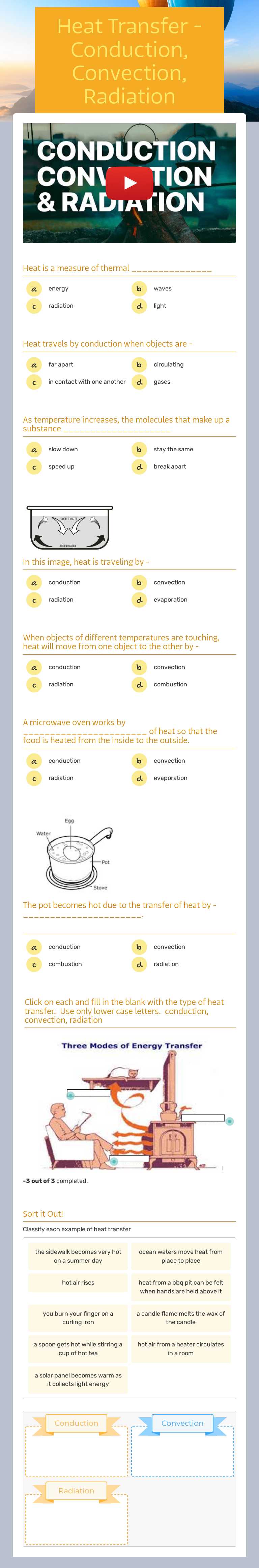Heat Transfer - Conduction, Convection, Radiation worksheet preview image