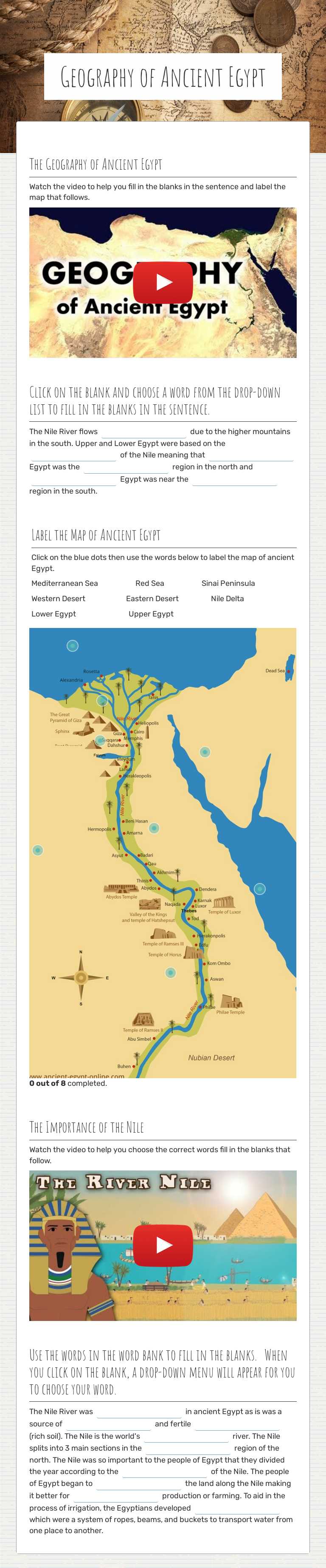 Geography of Ancient Egypt worksheet preview image