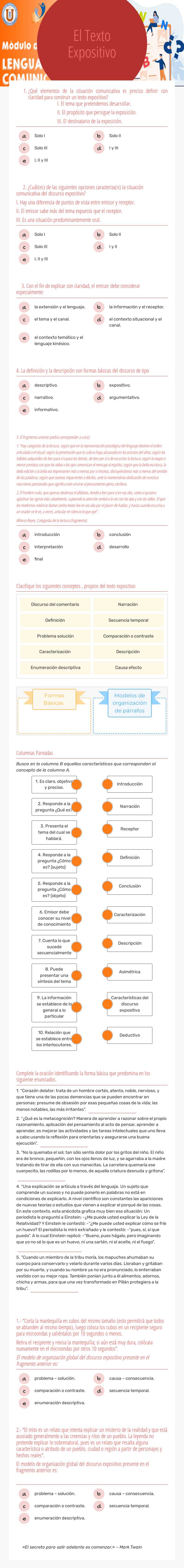 El Texto Expositivo Grade 10 worksheet preview