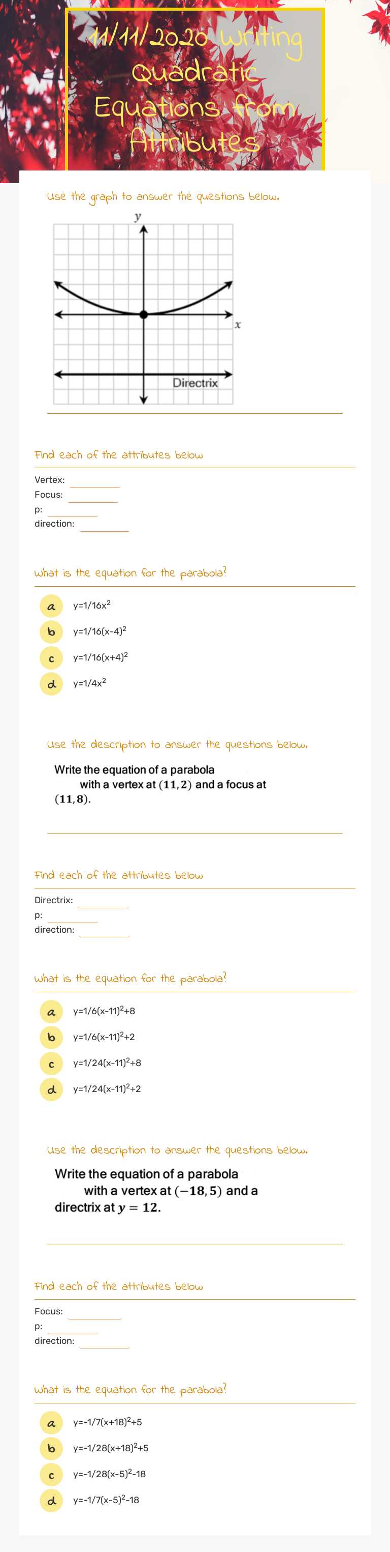 11/11/2020
Writing Quadratic Equations from Attributes worksheet preview image