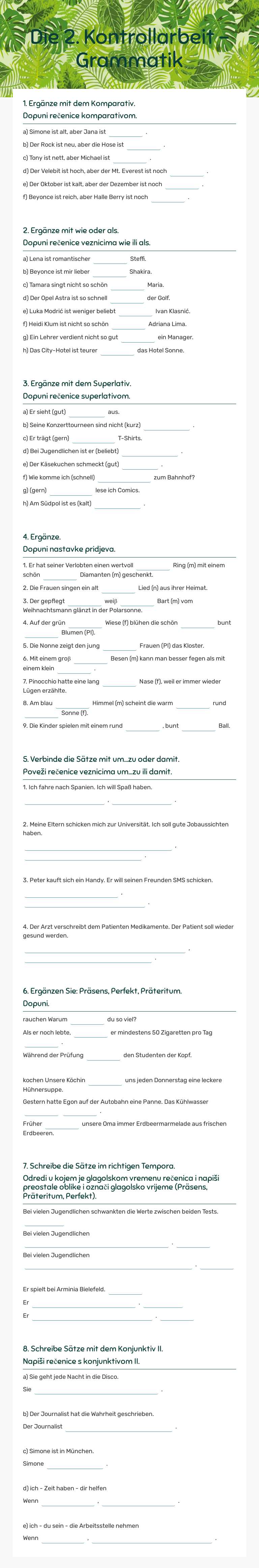 Die 2. Kontrollarbeit - Grammatik worksheet preview image