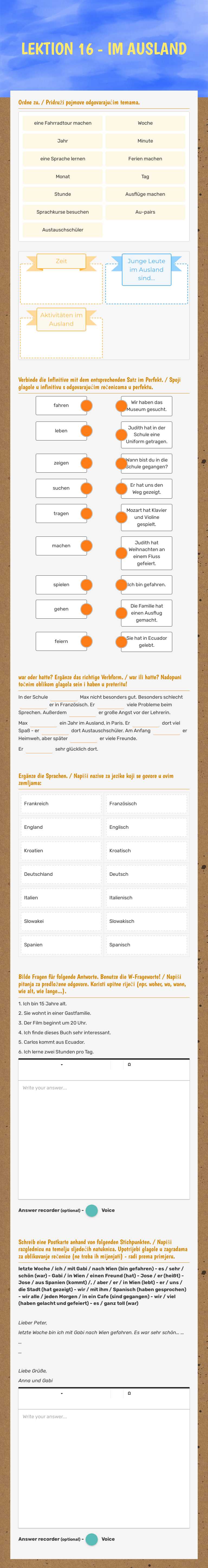 LEKTION 16 - IM AUSLAND Grade 10 worksheet preview
