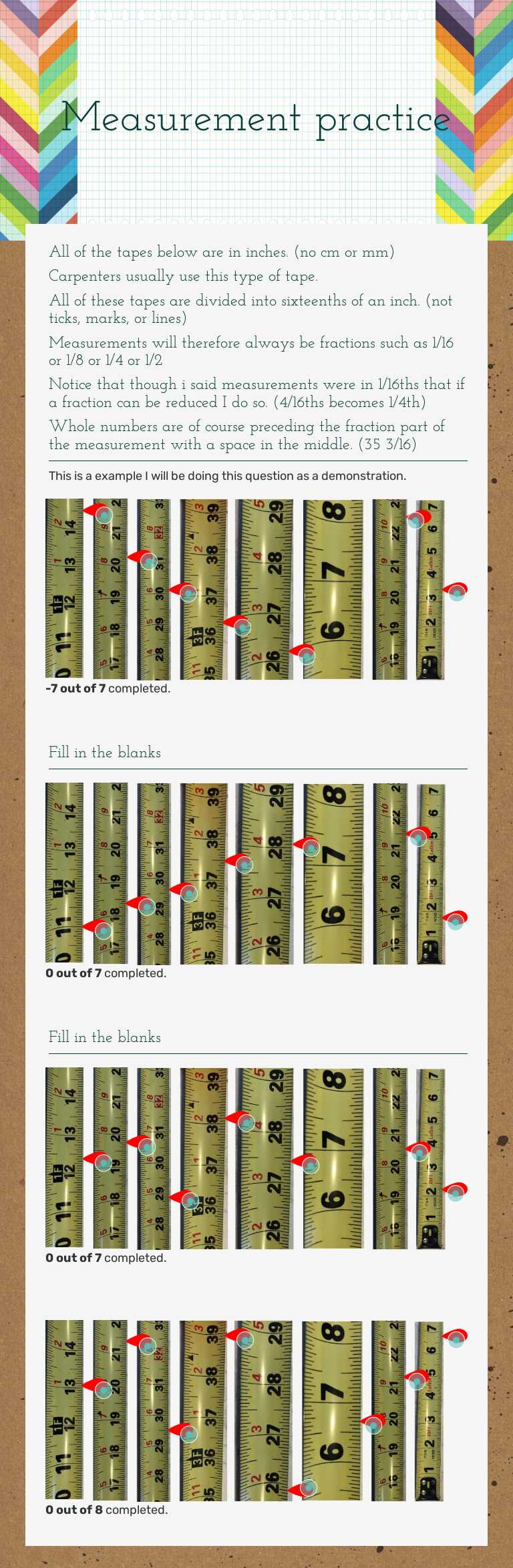 Measurement practice worksheet preview image