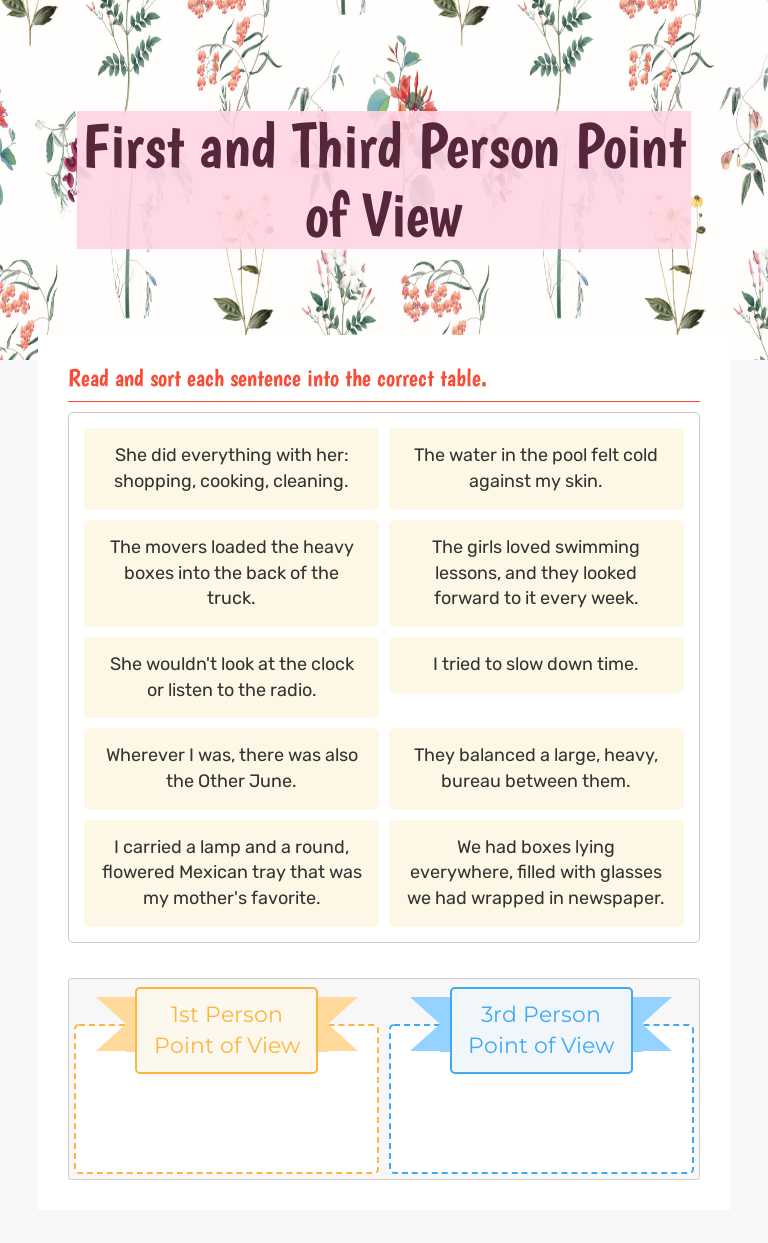 First and Third Person Point of View worksheet preview image