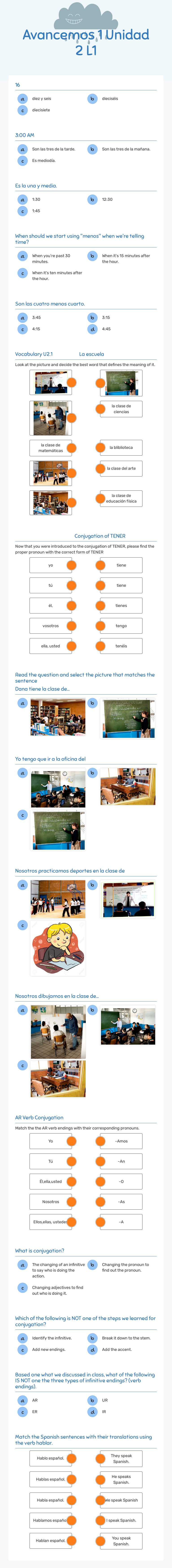 Avancemos 1 Unidad 2 L1 Grade 9 worksheet preview