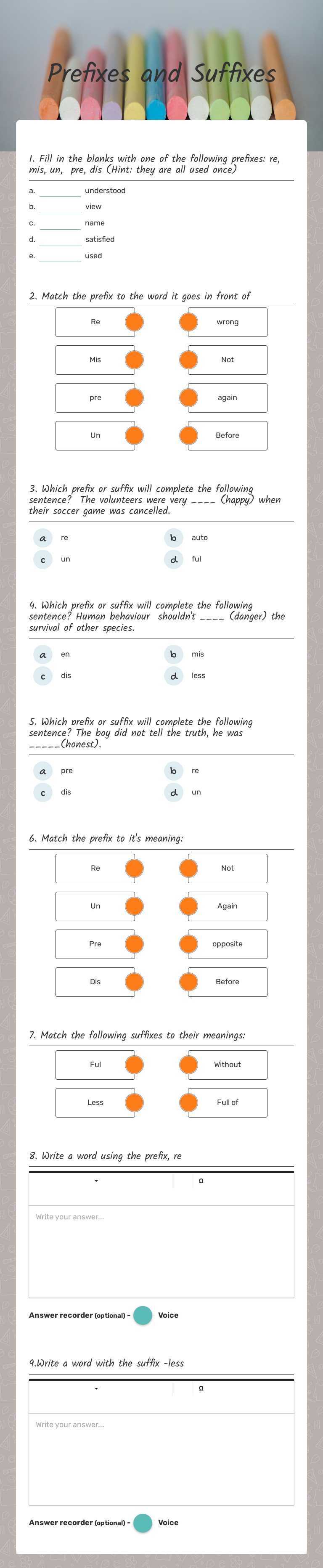 Prefixes and Suffixes worksheet preview image