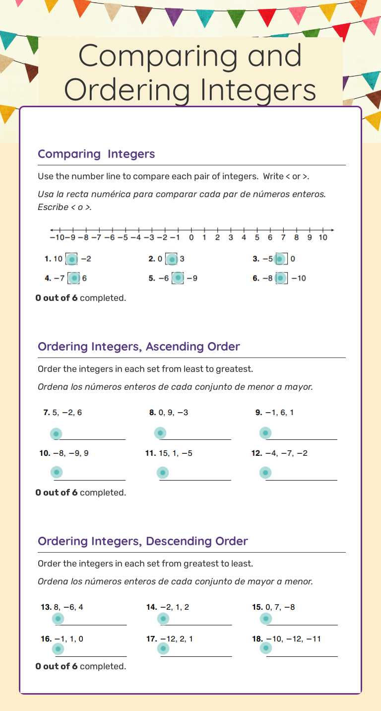 Comparing and Ordering Integers Other worksheet preview