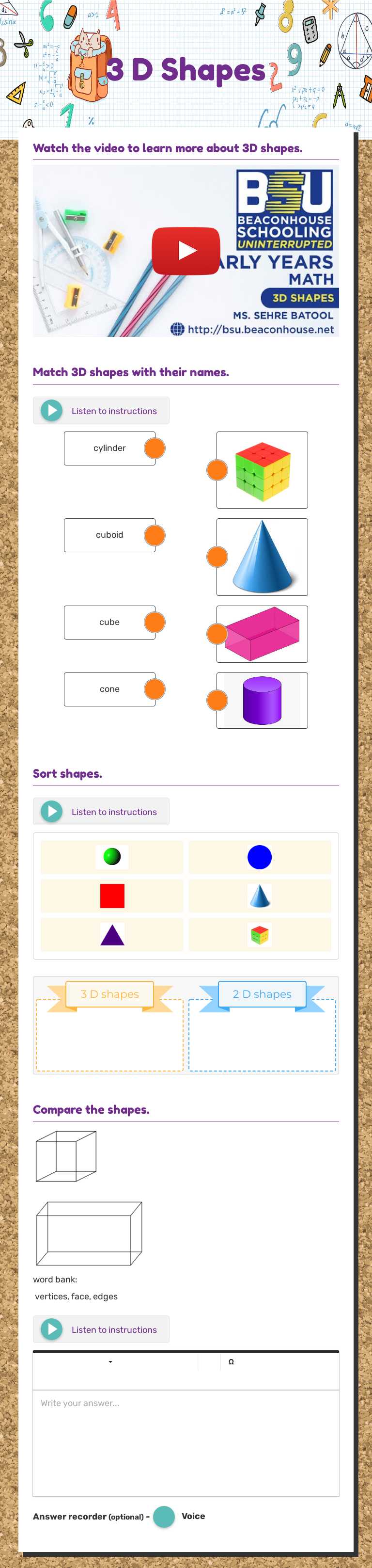 3 D Shapes worksheet preview image