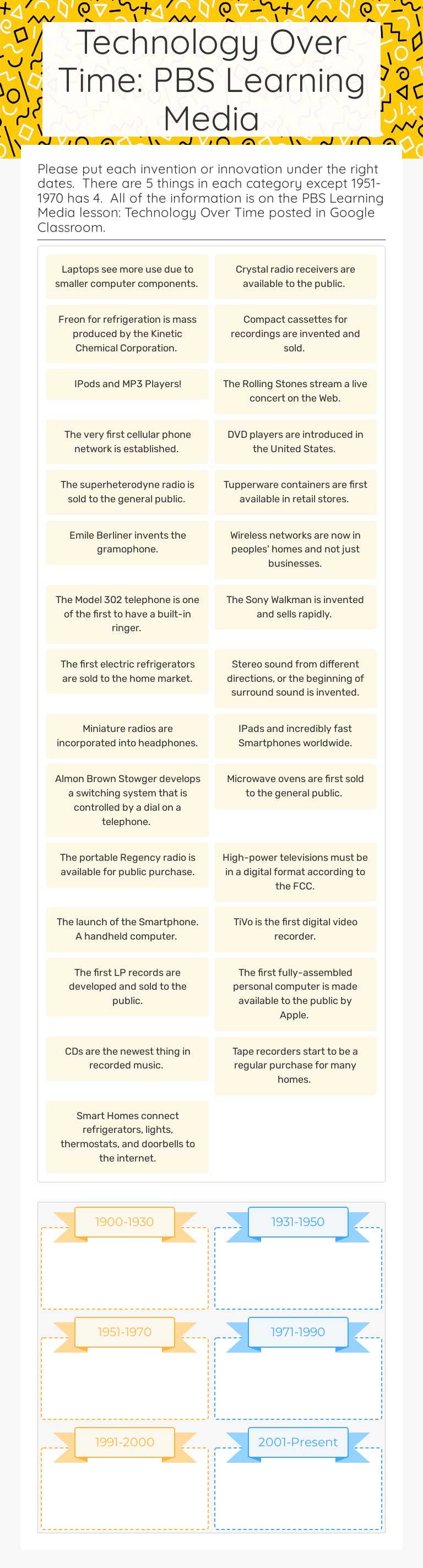 Technology Over Time:   PBS Learning Media worksheet preview image