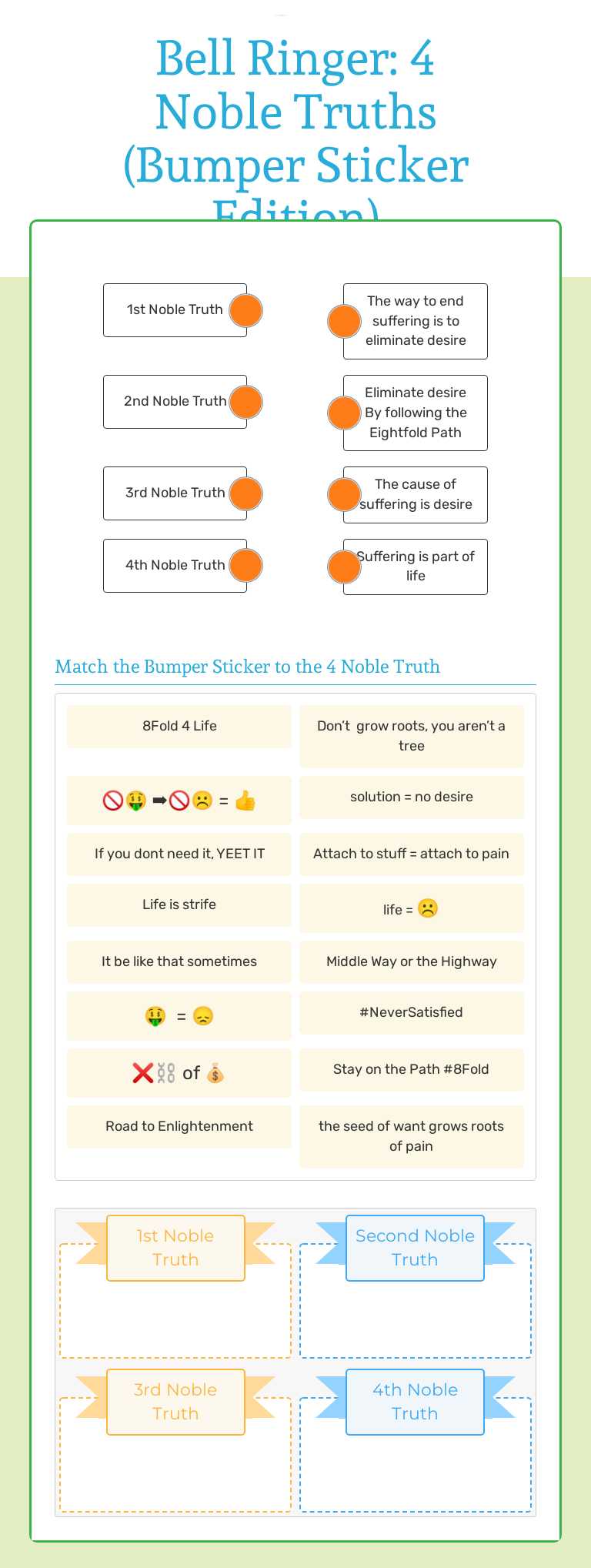 Bell Ringer: 4 Noble Truths  (Bumper Sticker Edition) worksheet preview image