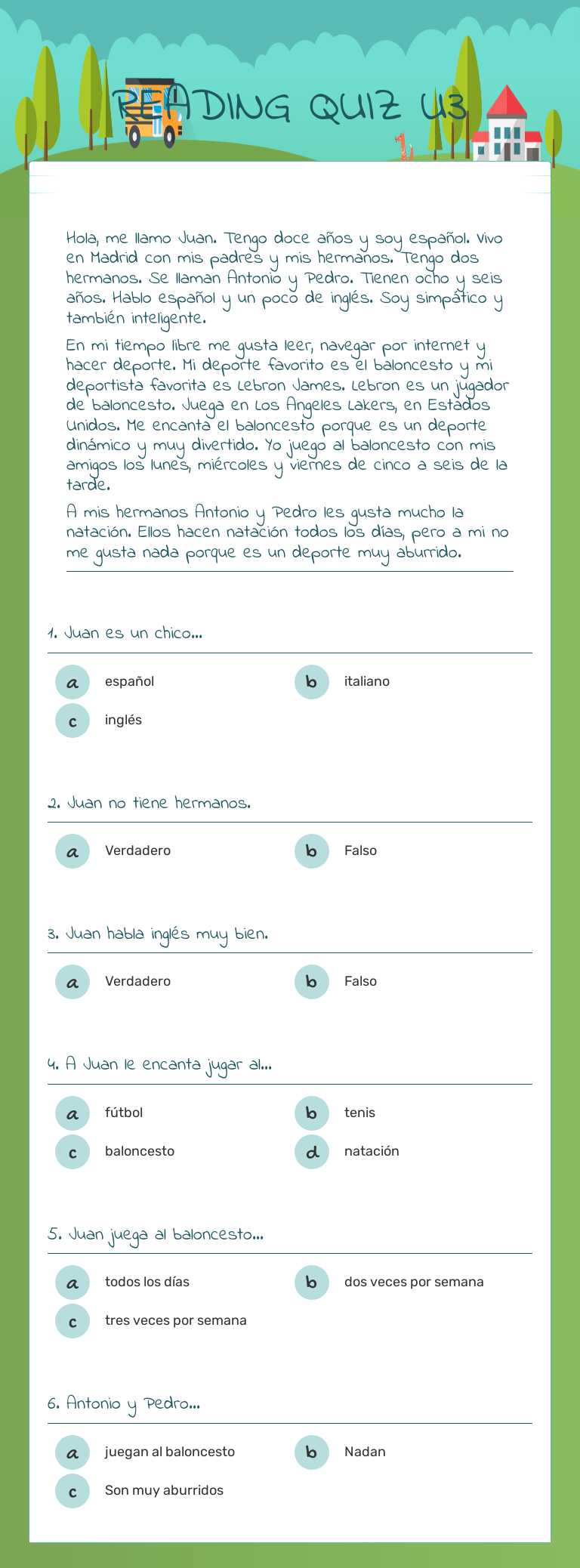 READING QUIZ U3 worksheet preview image