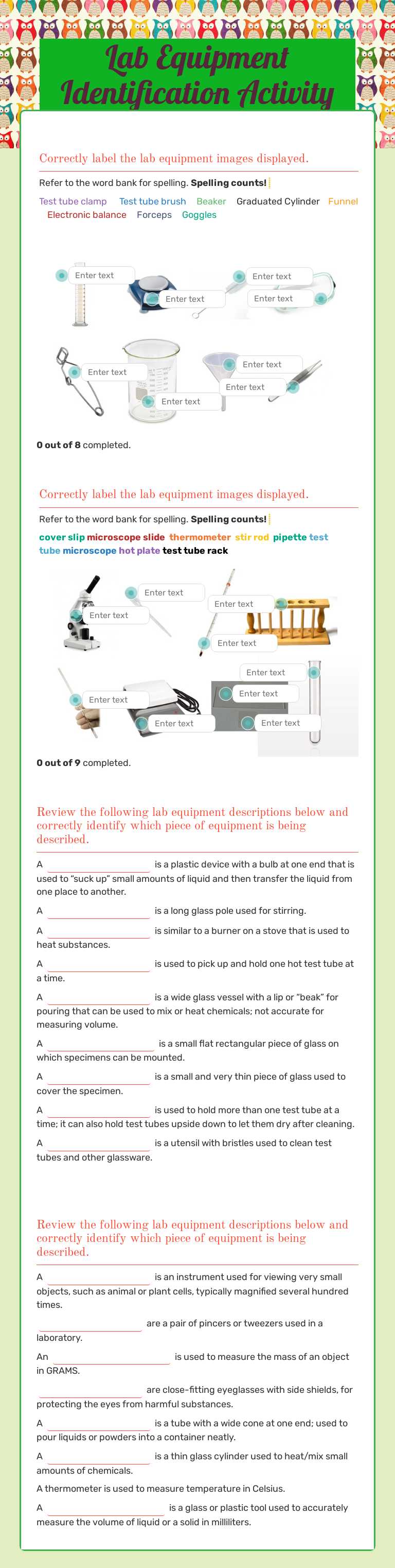Lab Equipment Identification Activity worksheet preview image