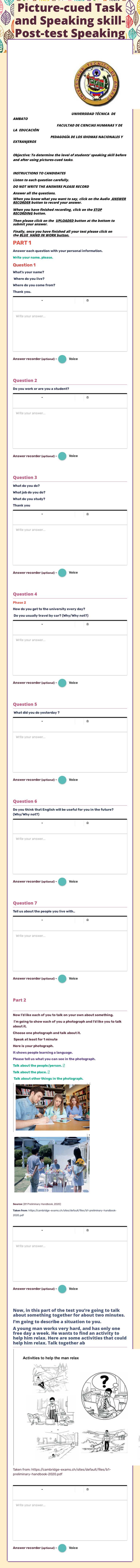 Picture-cued Task and Speaking skill-Post-test    
Speaking part worksheet preview image