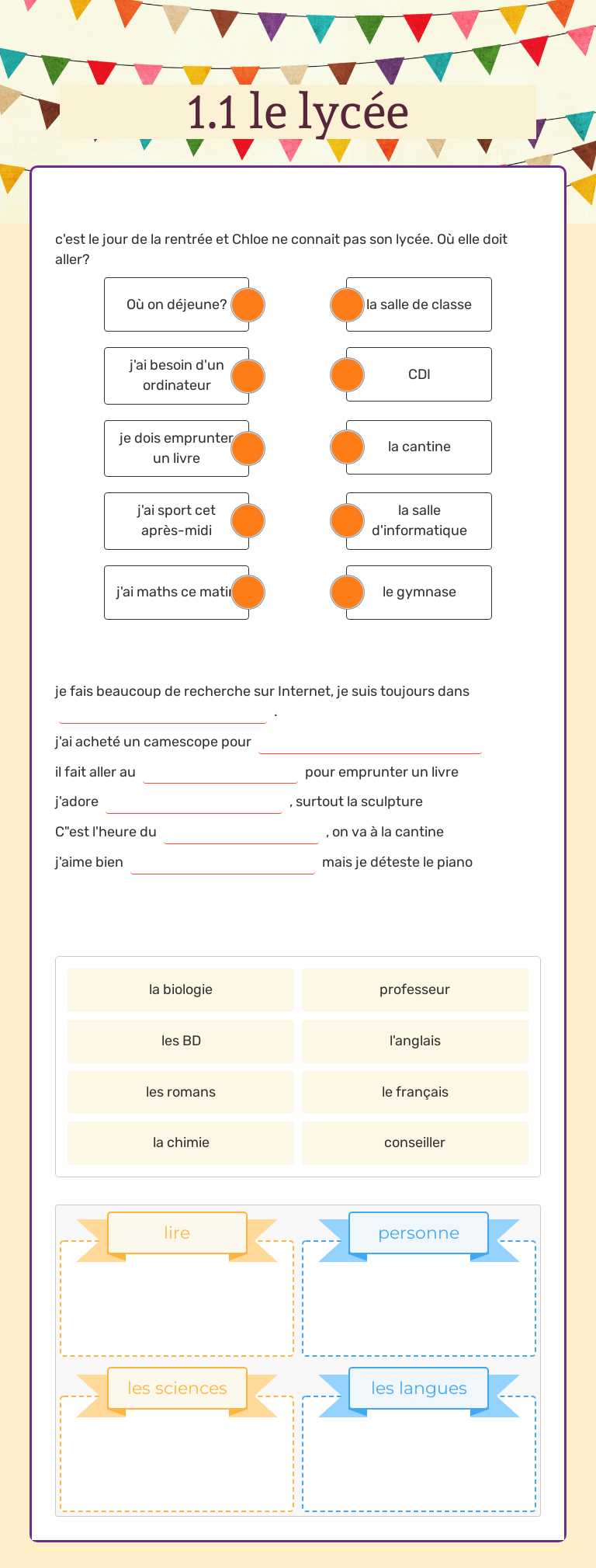 1.1 le lycée Grade 10 worksheet preview