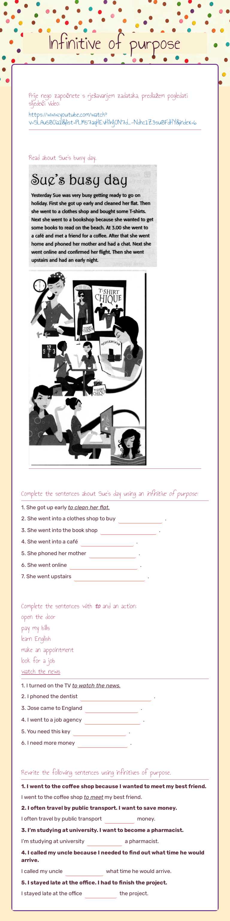 Infinitive of purpose Grade 10 worksheet preview