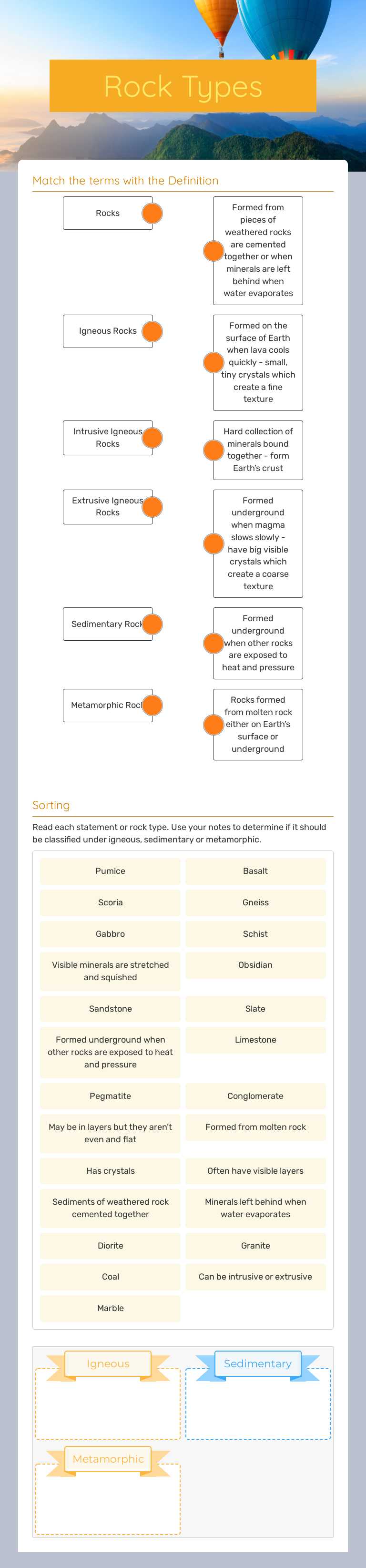 Rock Types worksheet preview image