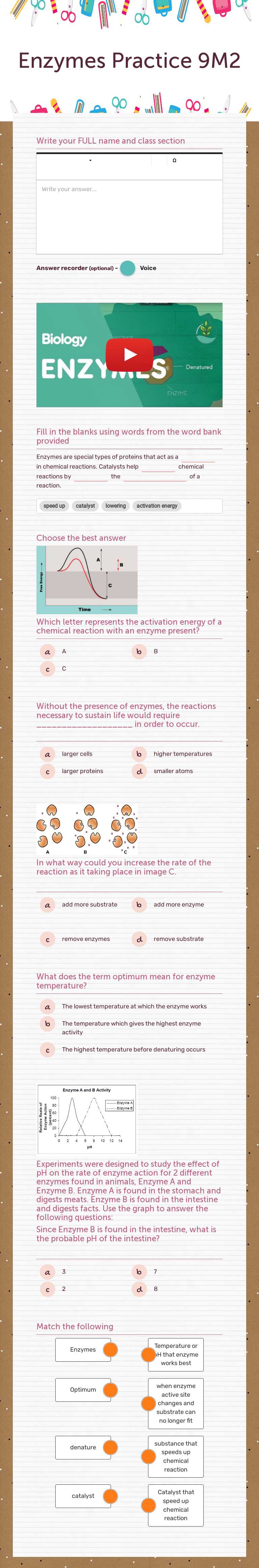 Enzymes Practice 9M2 worksheet preview image