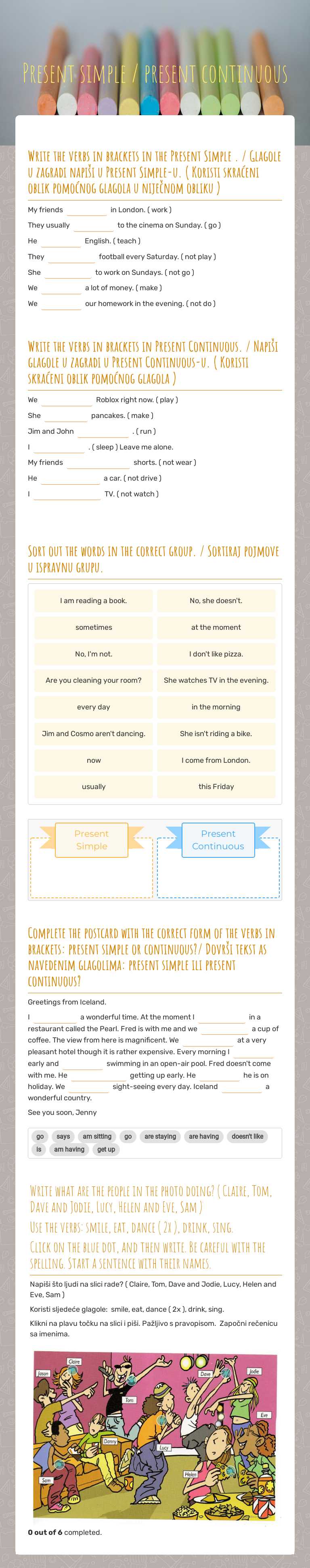 Present simple / present continuous Grade 5 worksheet preview