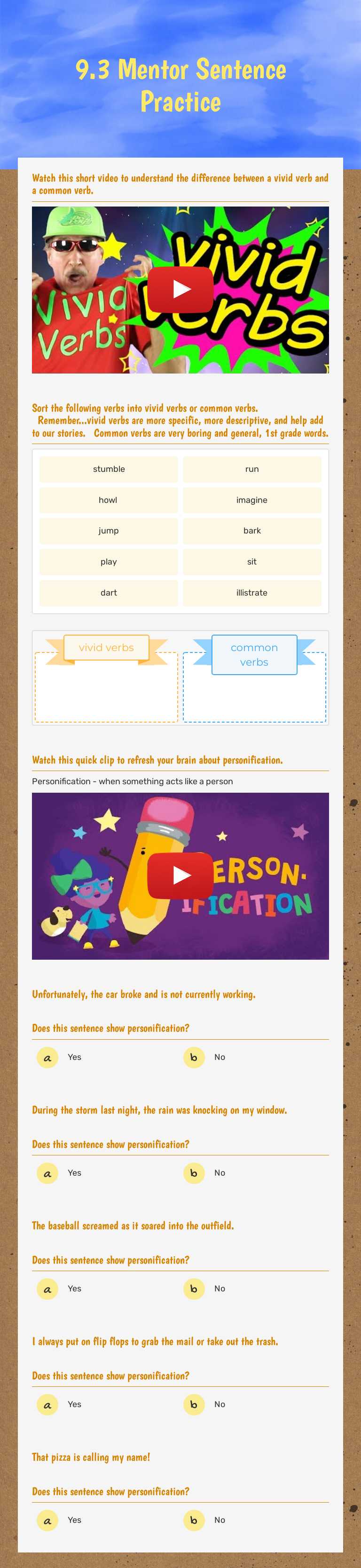 9.3 Mentor Sentence Practice worksheet preview image