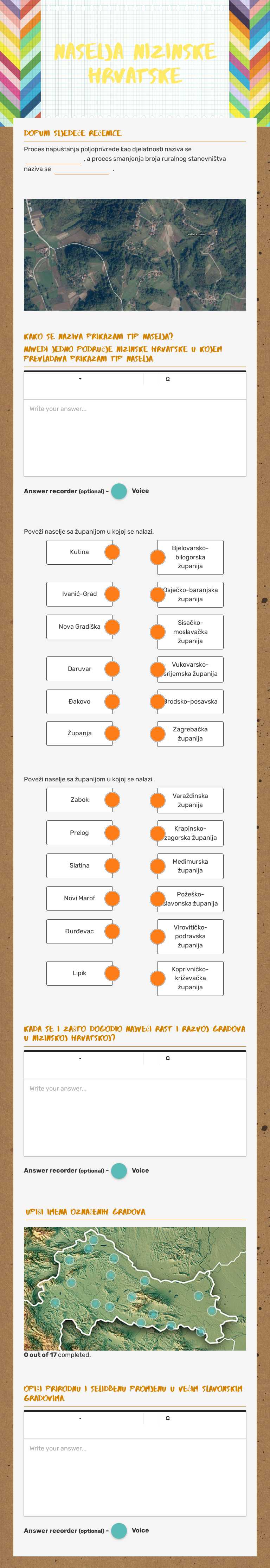Naselja nizinske hrvatske worksheet preview image
