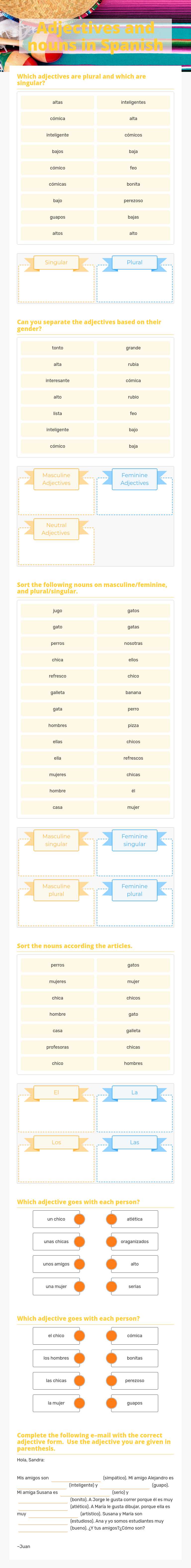 Adjectives  and nouns in Spanish worksheet preview image