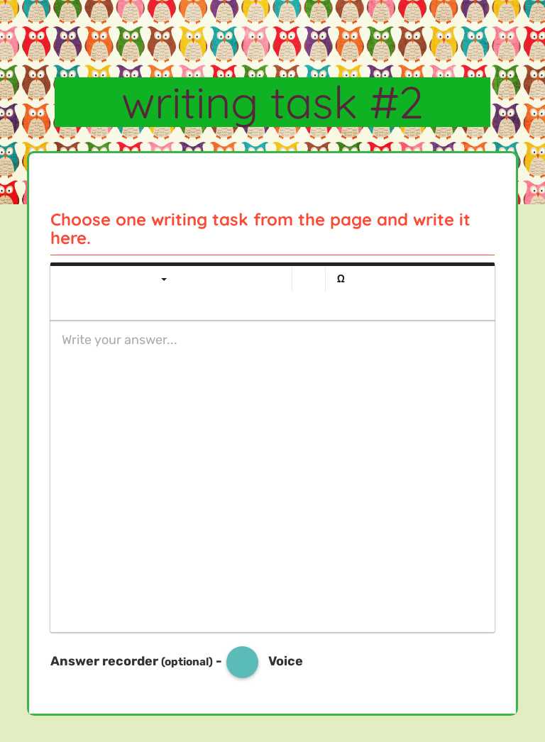 writing task #2 worksheet preview image