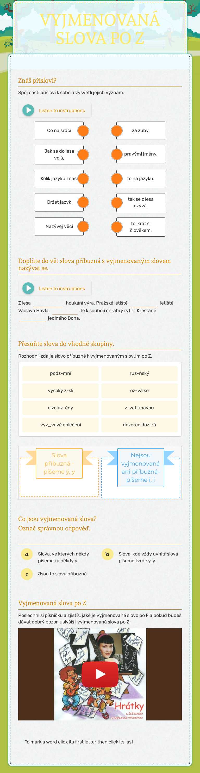 VYJMENOVANÁ SLOVA PO Z worksheet preview image
