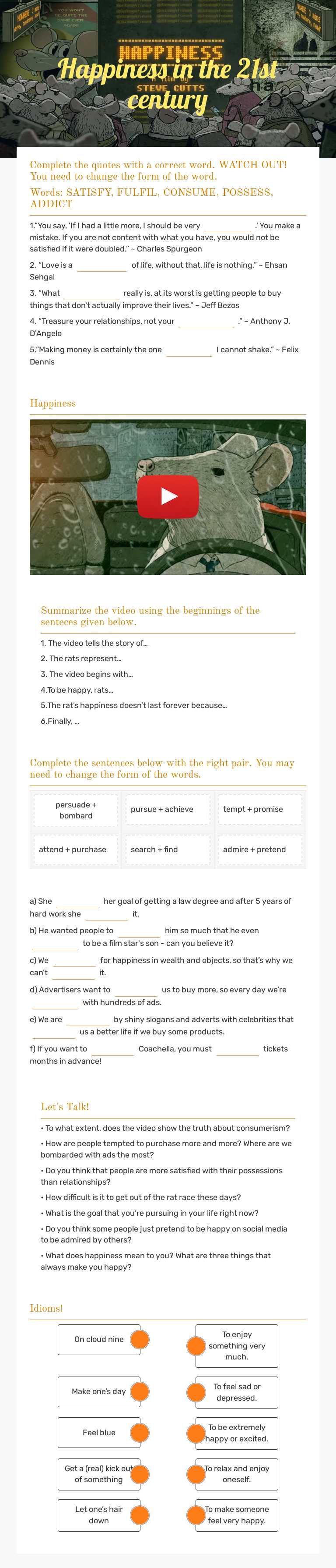 Happiness in the 21st century worksheet preview image