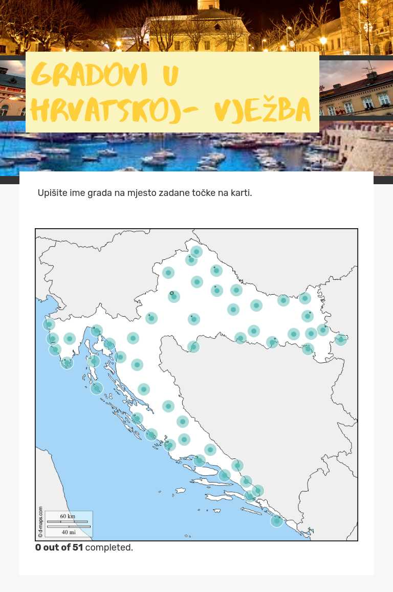 Gradovi u Hrvatskoj- vježba worksheet preview image