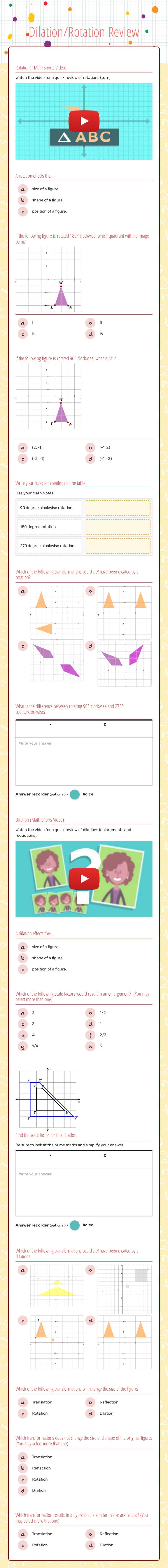 Dilation/Rotation Review worksheet preview image