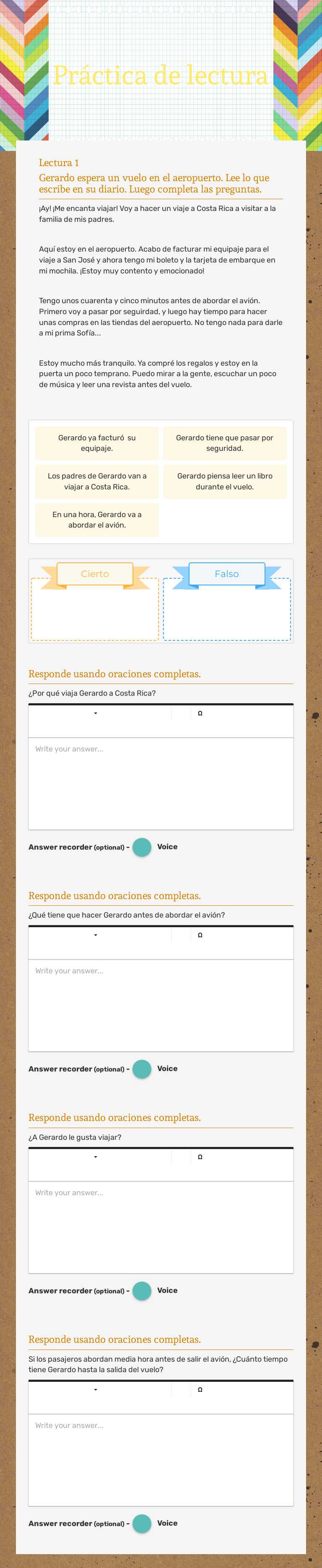 Práctica de lectura worksheet preview image