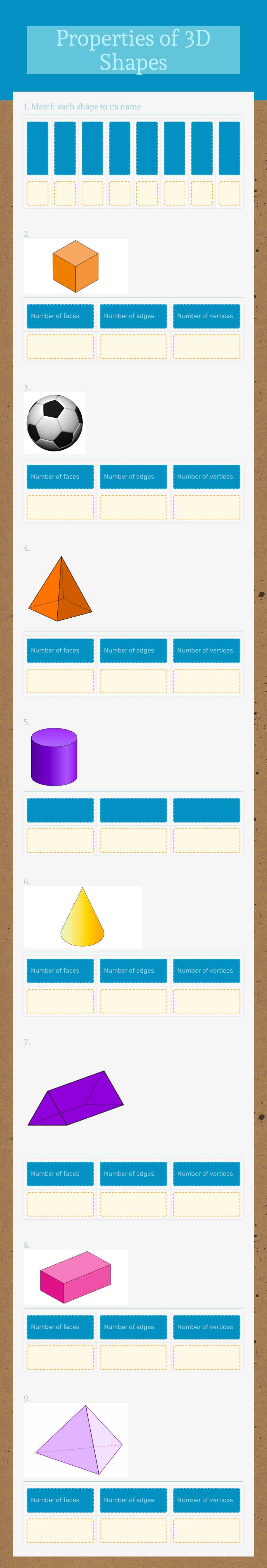 Properties of 3D Shapes worksheet preview image