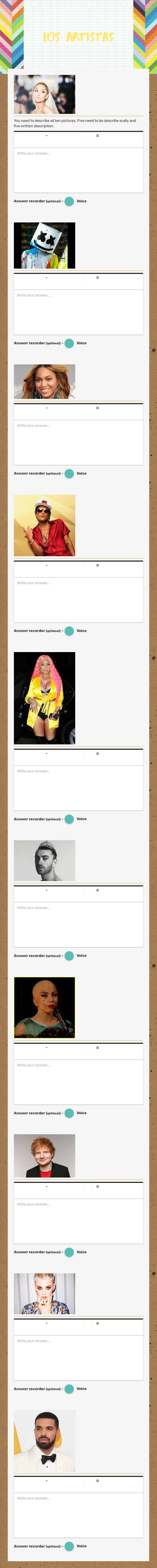 Los artistas worksheet preview image